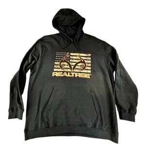 Realtree Fleece Hoodie Camouflage Flag Mens XXL Black Pullover Kangaroo Pocket